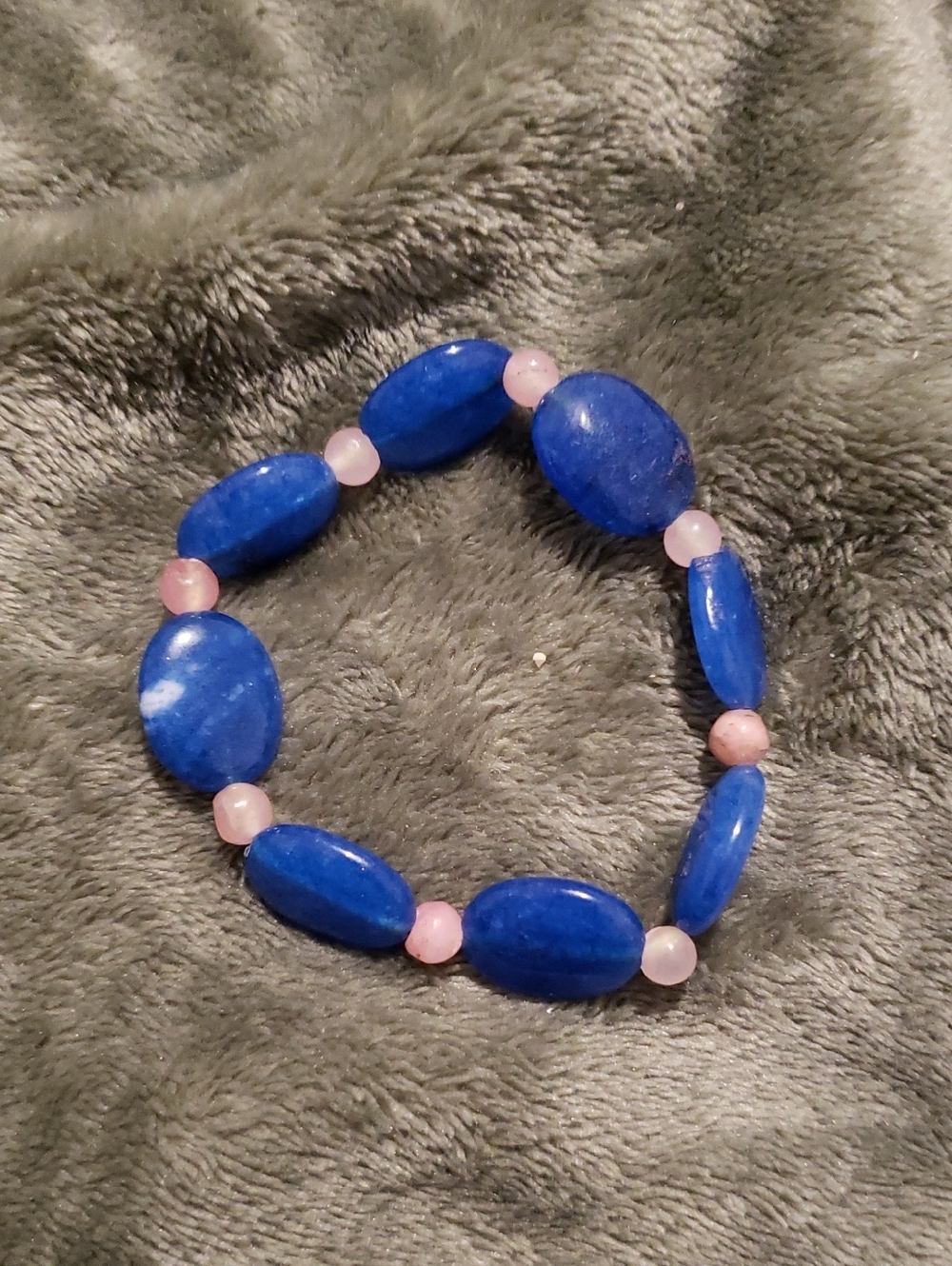 Blue Stone Stretch Bracelet with Pink Accent Beads